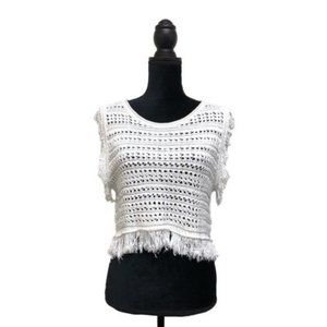 Pop Up Crochet Knit Fringe Crop Top | Medium